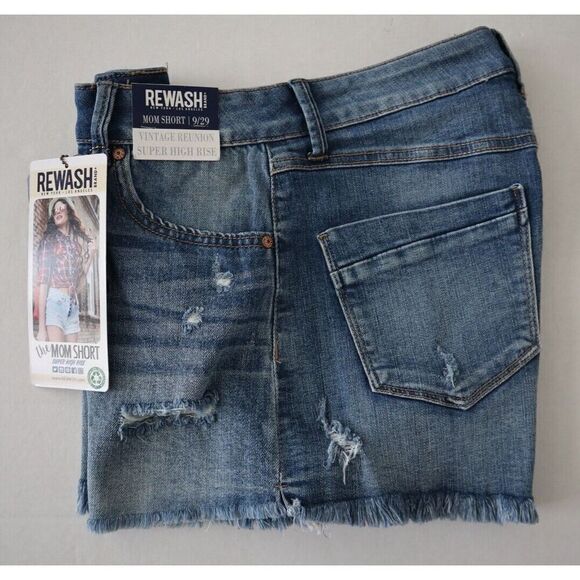 REWASH BRAND Women Sz 9/29 Blue Distressed Super High Rise Button-Fly Mom Shorts - Picture 5 of 6